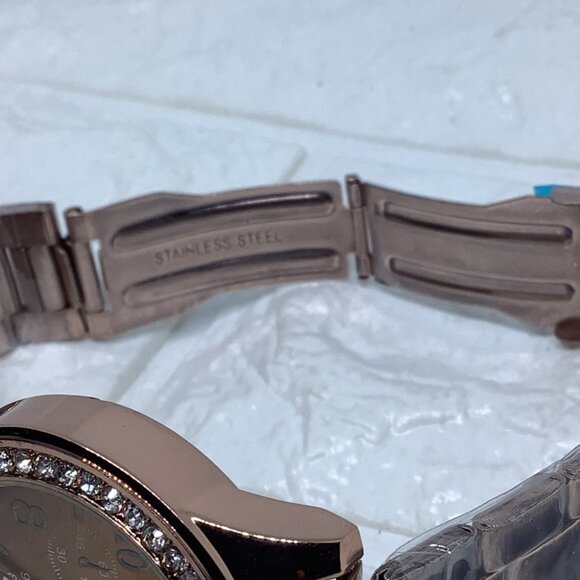 Chocolate Geneva Crystal Rhinestone Chronograph Watch with Metal Link Band - Picture 6 of 7